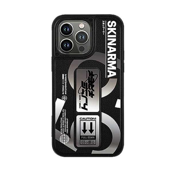SkinArma iPhone 14 Pro Bango Leather Case With Grip | Black Silver SkinArma iPhone 14 Pro Bango Leather Case With Grip | Black Silver
